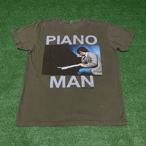 Billy Joel Piano Man Shirt Olive Green Vintage Graphic Band Tee Soft Style Small